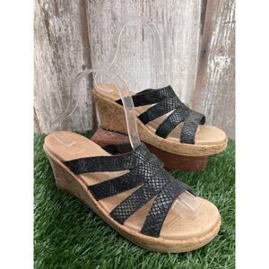 Crocs A-Leigh Exotic Print Cork Wedge Sandals Black US Women's 8